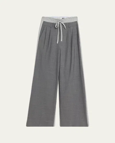 Monse Tailored Wool Combo Wide-leg Sweatpants In Gray