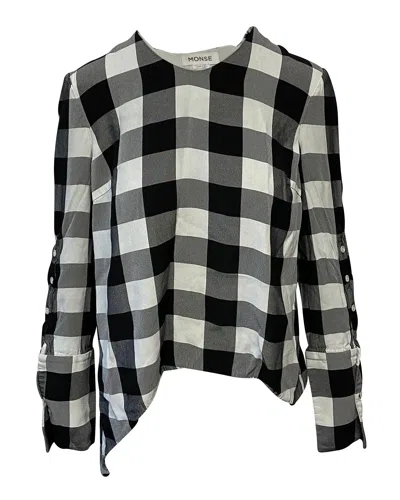 Monse Tartan Asymmetrical Blouse In White Viscose In Black