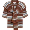 Monse Tie Scarf Overlay Stripe Short Sleeve Sweater In Brown