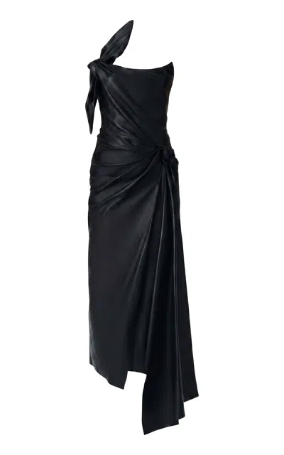 Monse Tie-detailed Leather Midi Dress In Black