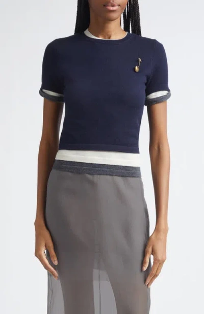 Monse Triple Layer Short Sleeve Merino Wool Sweater In Multi