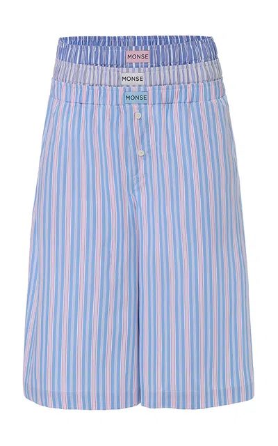 Monse Triple Waistband Stretch-cotton Midi Shorts In Blue