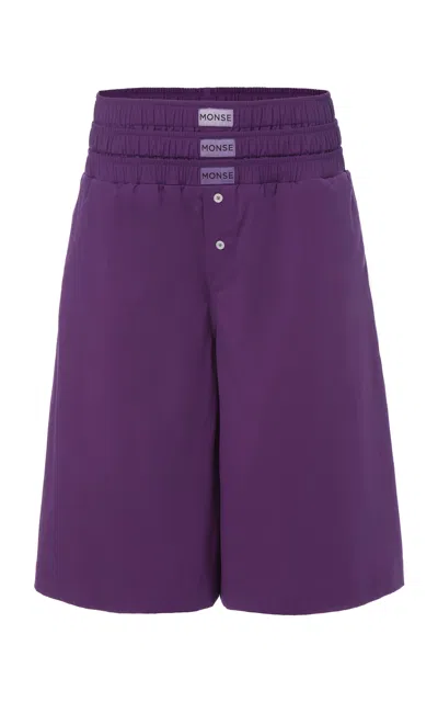 Monse Triple Waistband Stretch-cotton Midi Shorts In Purple