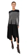 Monse Striped Long Sleeve Midi Merino Wool Dress In Navy
