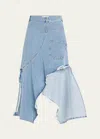 Monse Twisted Denim Raw-edge Midi Skirt In Indigo