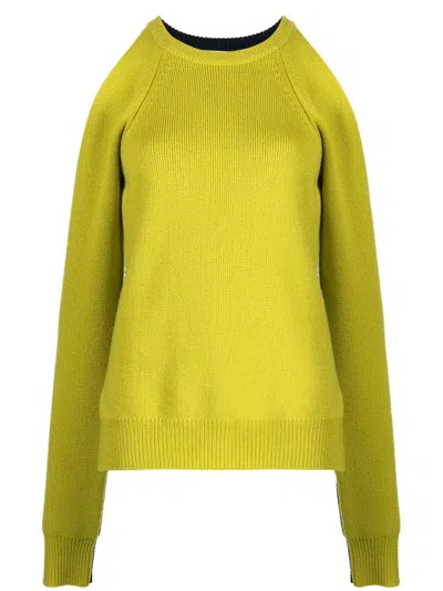 Monse Two-tone Sleeve-slit Jumper In Green