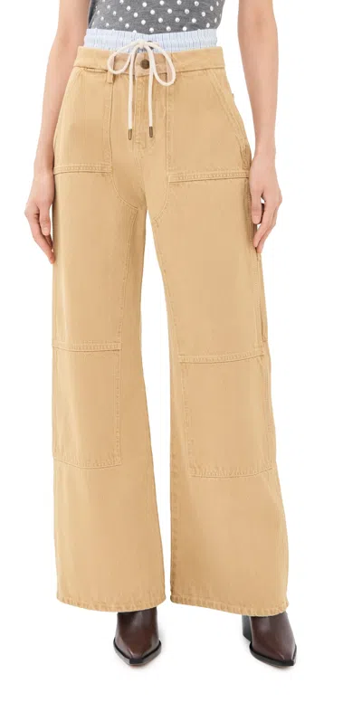 Monse Washed Double Waistband Wide Leg Jeans Tan In Brown