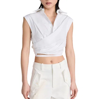 Monse Womens Cotton Blend Cropped Wrap Top In White
