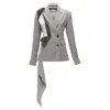 Monse Wool Cotton Deconstructed Draped Asymmetric Blazer Jacket In Grey