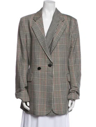 Pre-owned Monse Wool Plaid Print Peacoat In Gray
