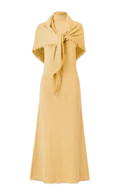 Monse Wrap-detail Mock Neck Merino Wool Midi Dress In Yellow