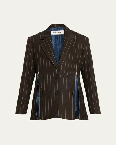 Monse Zipper Deconstructed Pinstripe Single-breasted Blazer In Brown