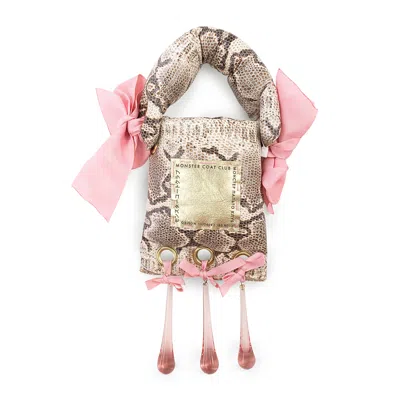 Monster Coat Club Embossed Snake Leather Charms Brown Pink Handbag Os In Multi