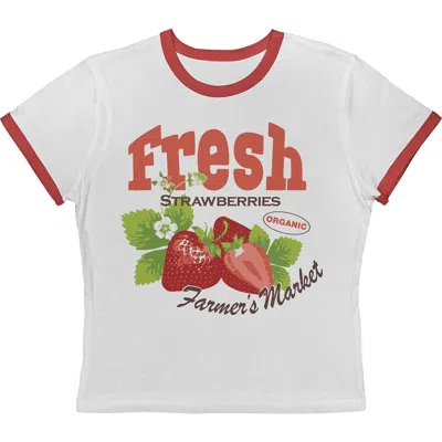 Monster Digital Fresh Strawberries Graphic Ringer T-shirt In White Pink