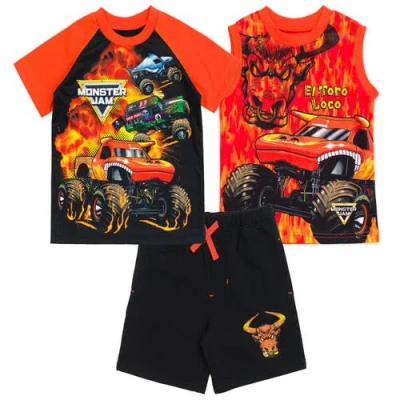 Monster Jam Kids'  3pc Tank Top, Tee & Shorts Set In Multi
