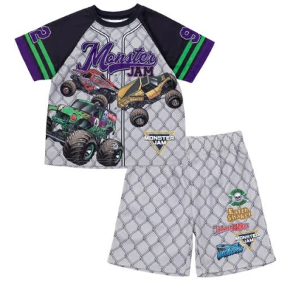 Monster Jam Kids'  Athletic 2-piece Baseball Jersey And Shorts Set In Gray