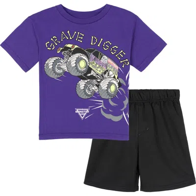 Monster Jam Kids'  Athletic 2-piece T-shirt And Shorts Set In Purple
