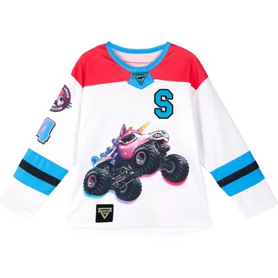 Monster Jam Babies'  Athletic Long Sleeve Hockey Jersey Shirt In White