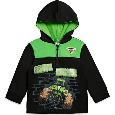 Monster Jam Kids'  Grave Digger Fleece Hooded Sweatshirt In Green