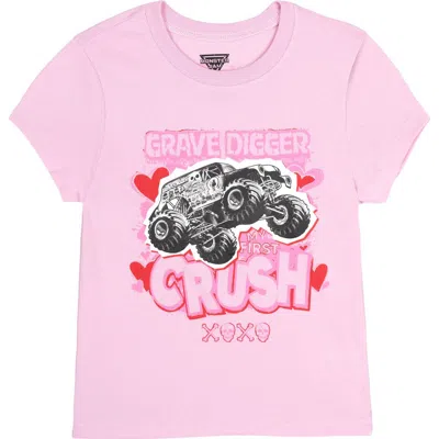 Monster Jam Kids'  Grave Digger Holiday Short Sleeve Tee In Pink