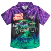 Monster Jam Grave Digger Short Sleeve Button Down Shirt In Blue