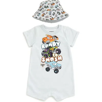 Monster Jam Babies'  One Piece Romper And Bucket Hat Set In Blue
