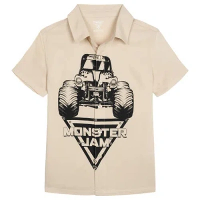 Monster Jam Kids'  Short Sleeve Button Down Shirt In Neutral