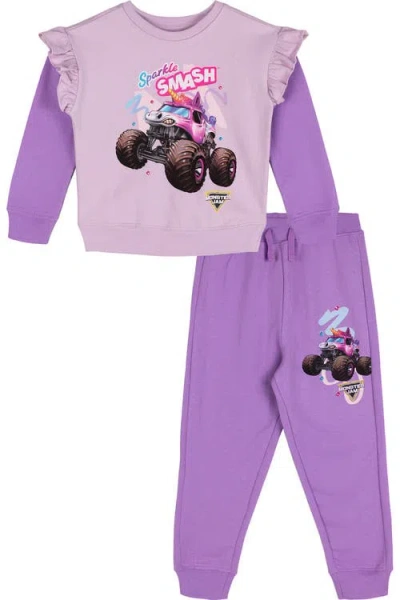 Monster Jam Kids'  Sparkle Smash 2-piece Fleece Sweatshirt And Pants Set In Purple