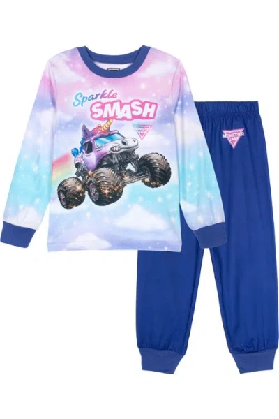 Monster Jam Kids'  Sparkle Smash 2-piece Pajama Shirt And Pants Set In Blue
