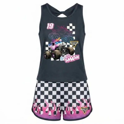 Monster Jam Babies'  Sparkle Smash Girls' Athletic 2-piece Tank Top And Shorts Set In Black