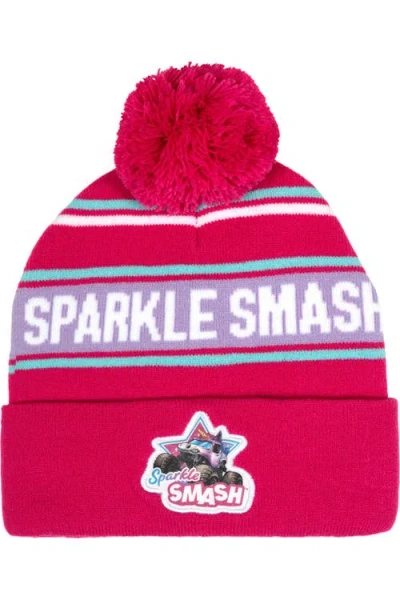 Monster Jam Kids'  Sparkle Smash Knit Beanie Hat In Pink