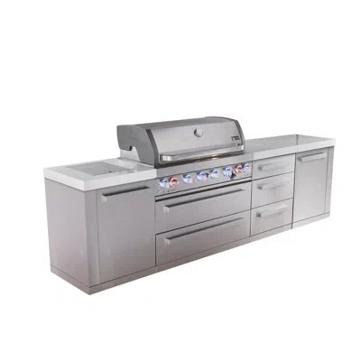 Mont Alpi 119"w X 23"d X 46"h Premium Stainless Steel Modular Outdoor Kitchen Island With Infrared Side Burner