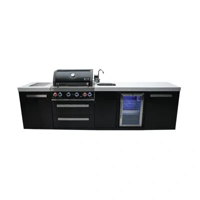 Mont Alpi 120"w X 23"d Black Stainless Steel Outdoor Kitchen Island With Refrigerator Faucet & Sink Combo + 32