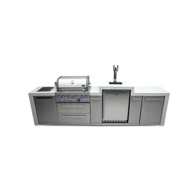 Mont Alpi 130"w Stainless Steel Deluxe Modular Outdoor Kitchen Island With 3 Tap Kegerator Refrigerator Beer D