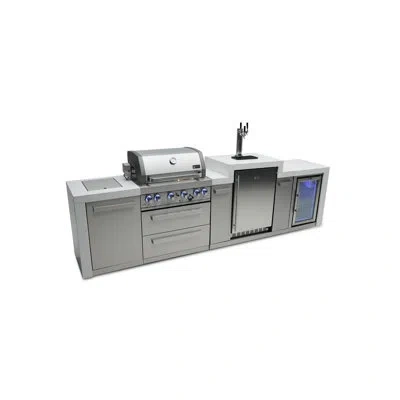 Mont Alpi 130"w Stainless Steel Deluxe Modular Outdoor Kitchen Island With Refrigerator + 3 Tap Kegerator Beer