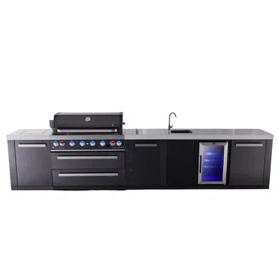 Mont Alpi 157"w X 23"d X 46"h Black Stainless Steel Premium Modular Outdoor Kitchen Island With Refrigerator +