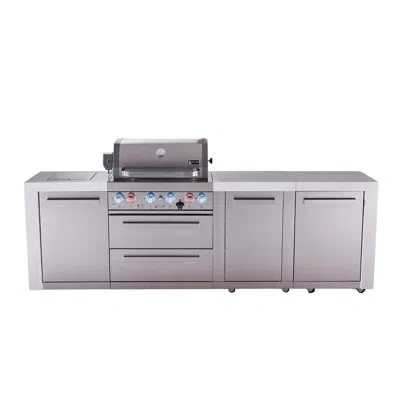 Mont Alpi 4-burner 107" Deluxe Stainless Steel Island Modular Outdoor Kitchen Island Bbq Gas Grill + Infrared 