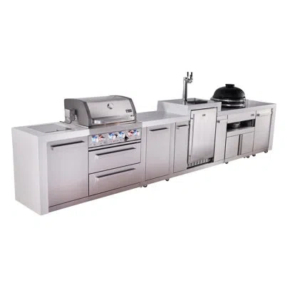 Mont Alpi 4-burner 155" Stainless Steel Island Modular Outdoor Kitchen Island Bbq Gas Grill + Infrared Side Bu