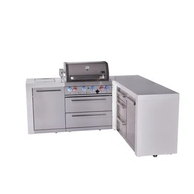 Mont Alpi 4-burner 82"x75" L-shaped 400 Deluxe Stainless Steel Island Modular Outdoor Kitchen Island Bbq Gas G