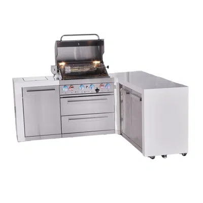 Mont Alpi 4-burner 82"x75" L-shaped 400 Deluxe Stainless Steel Island Modular Outdoor Kitchen Island Bbq Gas G