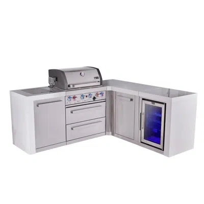Mont Alpi 4-burner 82"x75" L-shaped 400 Deluxe Stainless Steel Island Modular Outdoor Kitchen Island Bbq Gas G