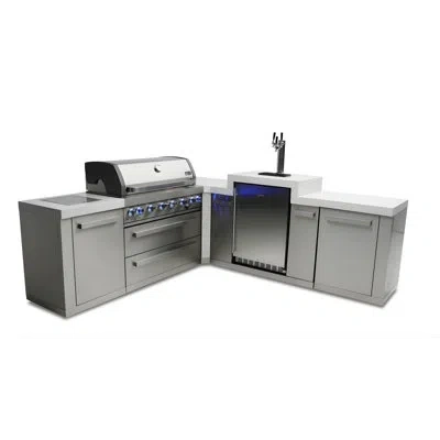 Mont Alpi 6-burner 90 Degree Stainless Steel Barbecue Island Grill + 3 Tap Kegerator With Thermostat