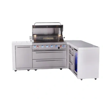 Mont Alpi 6-burner 94"x75" L-shaped 805 Deluxe Stainless Steel Island Modular Outdoor Kitchen Island Bbq Gas G