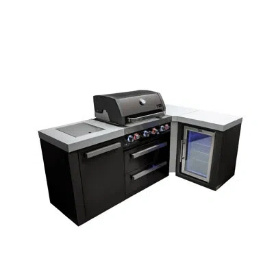 Mont Alpi 82"w X 50"d X 46"h Black Stainless Steel L-shaped Modular Outdoor Kitchen Island With Refrigerator +