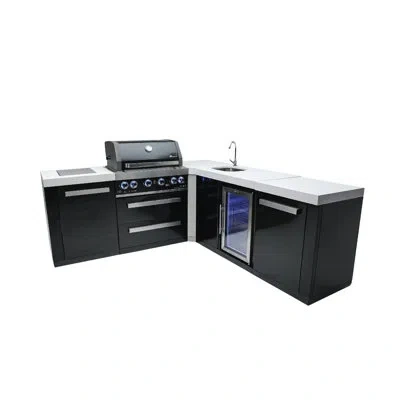 Mont Alpi 82"w X 88"d X 46"h Black Stainless Steel L-shaped Outdoor Kitchen Island With Refrigerator Faucet & 