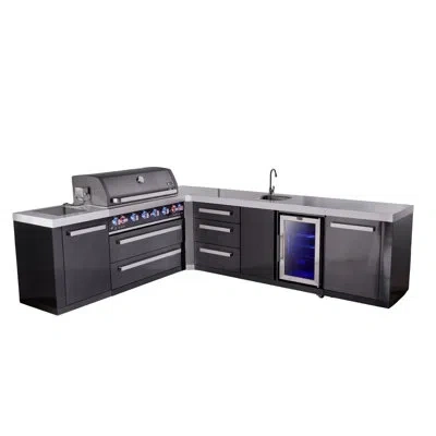 Mont Alpi 94"w X 113"d X 46"h Black Stainless Steel L-shaped Modular Outdoor Kitchen Island With Refrigerator 