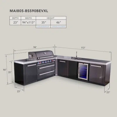 Mont Alpi 94"w X 113"d X 46"h Premium Black Stainless Steel L-shaped Modular Outdoor Kitchen Island With Refri In Black;stainless Steel