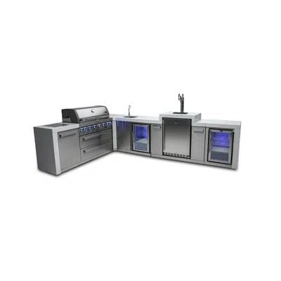Mont Alpi 94"w X 136"d X 55"h Deluxe L-shaped Stainless Steel Outdoor Kitchen Island + Refrigerator Faucet & S