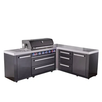 Mont Alpi 94"w X 75"d X 46"h L-shaped Black Stainless Steel Modular Outdoor Kitchen Island With Infrared Side 