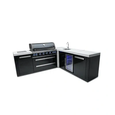 Mont Alpi Black Stainless Steel 94"w X 88"d X 46"h Premium L-shaped Outdoor Kitchen Island With Fridge Faucet 